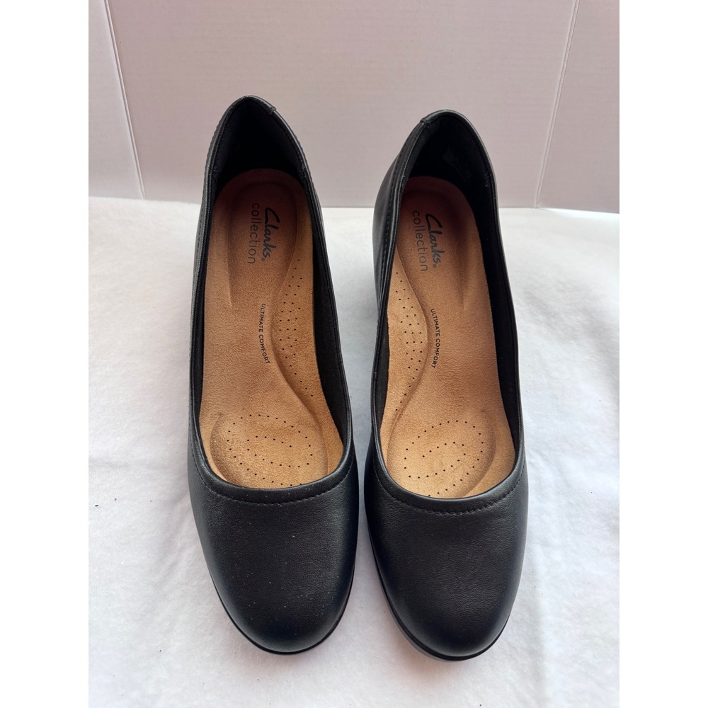 Clarks Collection Black Leather Ultimate Comfort Pumps Heels 10M 261748824075
